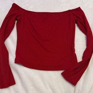 Red Off-Shoulder Long Sleeve Top